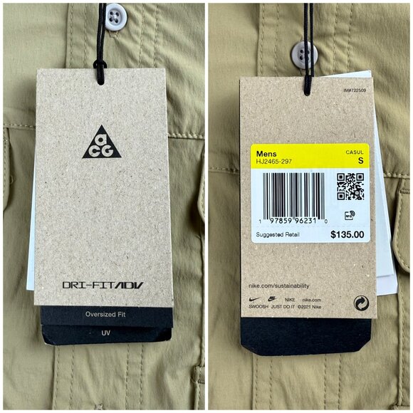 Nike ACG Shirt Men Small S Beige Brown Orb Weaver Dri FIT ADV Collar Button Up 1 - Picture 4 of 12